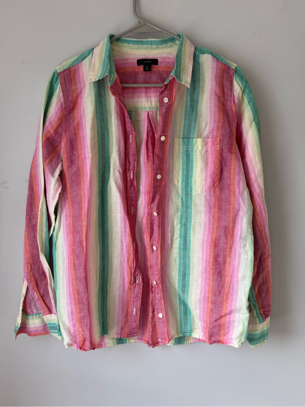 J. Crew Multicolor Striped Button Up Shirt Gauze Top Hippie Cotton Linen S M L